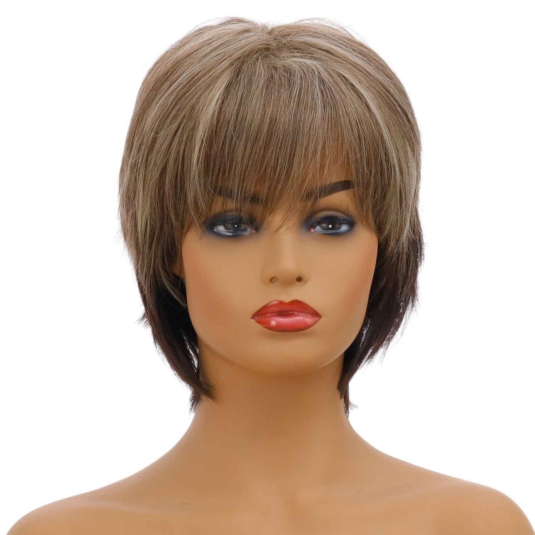 Wig-381 Brown Mixed Light Gold Women High Temperature Silk Curly Short Hair Wig - free shipping - PMC TechLife - Order now!