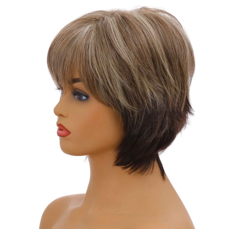 Wig-381 Brown Mixed Light Gold Women High Temperature Silk Curly Short Hair Wig - free shipping - PMC TechLife - Order now!