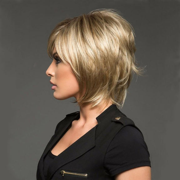 Wig-401 Light Gold Women High Temperature Silk Curly Short Hair Wig