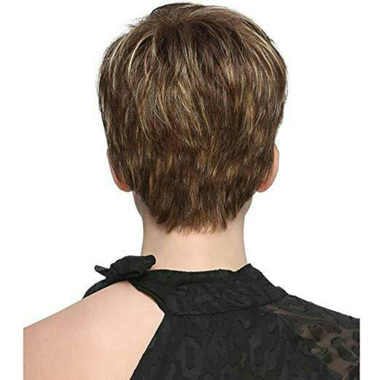 WIG-305 Female High Temperature Silk Wig Oblique Bangs Short Hair Chemical FiberHeadgear(Brown+Light Gold) - free shipping - PMC TechLife - Order now!