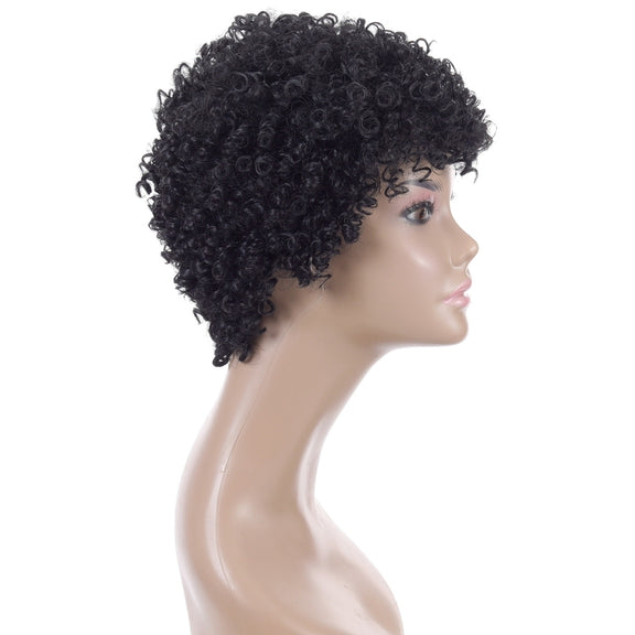WIG-T003 Ladies High Temperature Silk Short Curly Wig Elastic Mesh Headgear(Black)