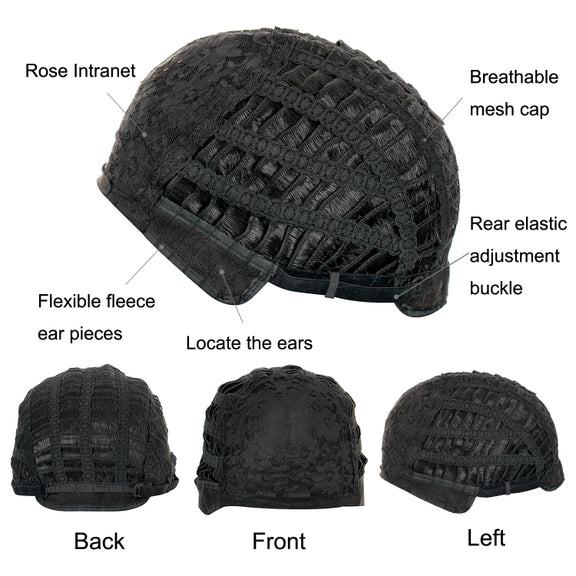 WIG-T003 Ladies High Temperature Silk Short Curly Wig Elastic Mesh Headgear(Black)