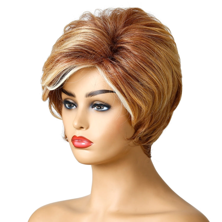 WIG-181 Ladies Short Curly Hair High Temperature Silk Wig Chemical Fiber Headgear(Brown+Gold Yellow) - free shipping - PMC TechLife - Order now!