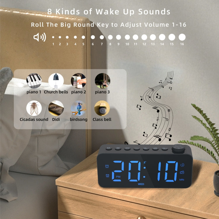 RGB Color Changing LED Digital Alarm Clock with FM Radio Built-in 8 Natural Music(White) - Alarm Clocks by PMc TechLife | Online Shopping South Africa | PMc TechLife | Buy Now Pay Later Mobicred
