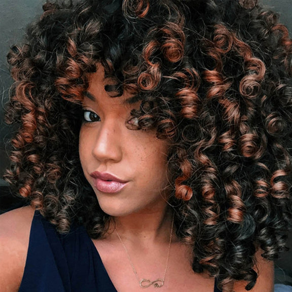 WIG-T130H Ladies Short Curly Hair High Temperature Silk Wig Chemical Fiber Headgear(Black Brown)
