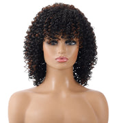 WIG-T130H Ladies Short Curly Hair High Temperature Silk Wig Chemical Fiber Headgear(Black Brown)