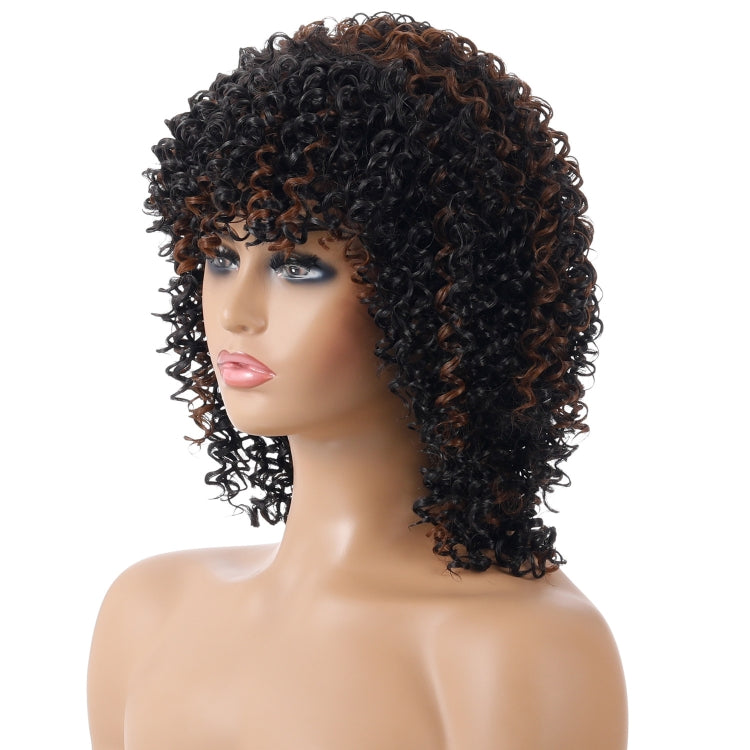WIG-T130H Ladies Short Curly Hair High Temperature Silk Wig Chemical Fiber Headgear(Black Brown)