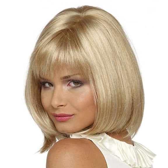 Wig-435B Light Gold Ladies High Temperature Silk Short Wig Chemical Fiber Headgear