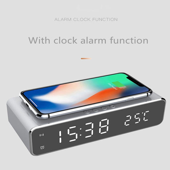 W258 With Clock / Temperature Display Desktop Phone / Earphone Wireless Charging(5W Black)