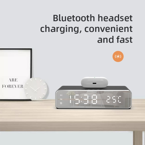 W258 With Clock / Temperature Display Desktop Phone / Earphone Wireless Charging(5W Black)