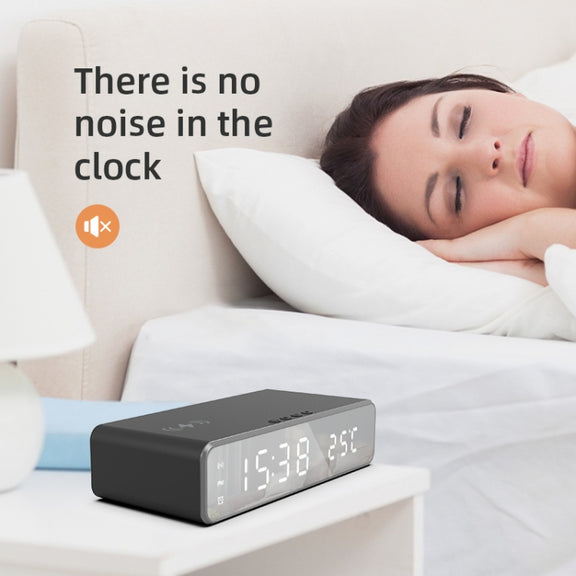 W258 With Clock / Temperature Display Desktop Phone / Earphone Wireless Charging(5W Black)