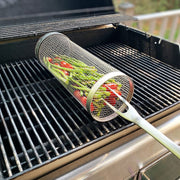 Outdoor Stainless Steel Barbecue Cage BBQ Round Mesh Tube 20cm With Hook