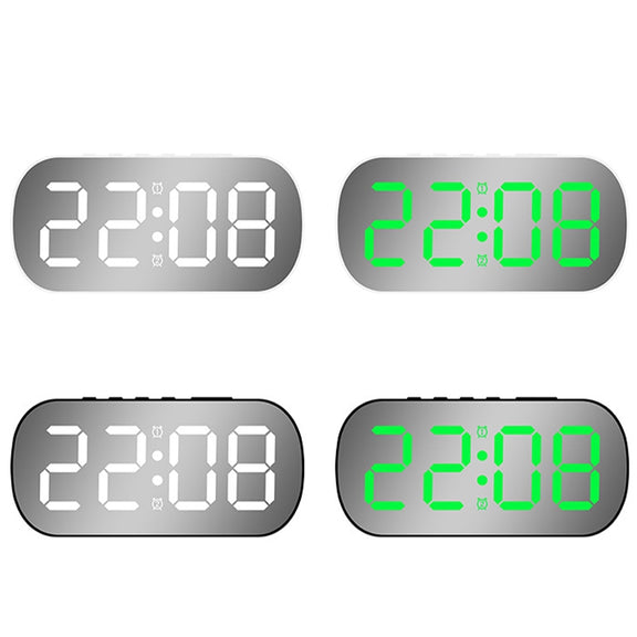 6637 LED Digital Display Temperature Electronic Clock Desktop Mirror Alarm Clock(Black Green Light)