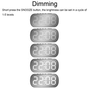 6637 LED Digital Display Temperature Electronic Clock Desktop Mirror Alarm Clock(Black White Light)