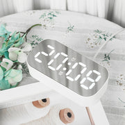 6637 LED Digital Display Temperature Electronic Clock Desktop Mirror Alarm Clock(Black Green Light)