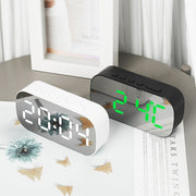 6637 LED Digital Display Temperature Electronic Clock Desktop Mirror Alarm Clock(White Green Light)