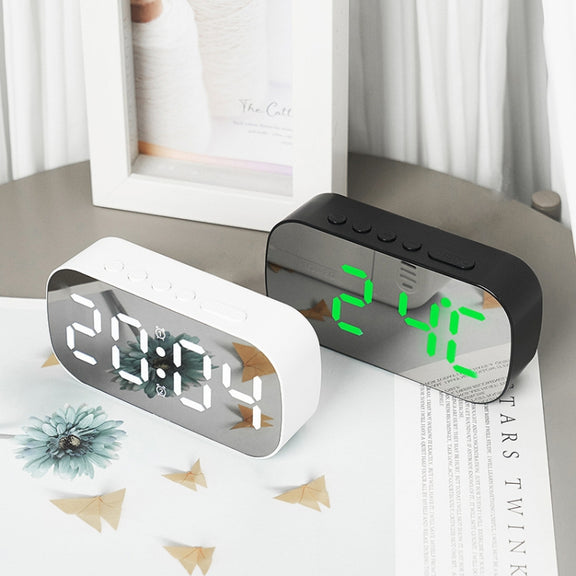6637 LED Digital Display Temperature Electronic Clock Desktop Mirror Alarm Clock(White Green Light)