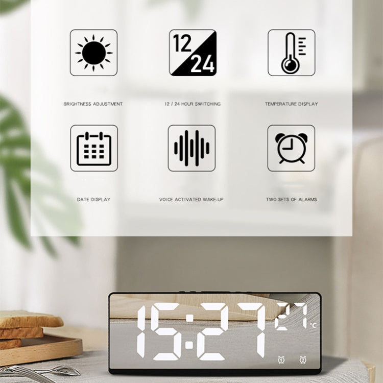 6631 LED Digital Display Multifunctional Electronic Clock Desktop Temperature Mirror Alarm Clock(Color Light)
