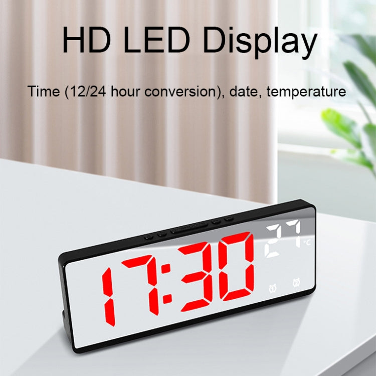 6631 LED Digital Display Multifunctional Electronic Clock Desktop Temperature Mirror Alarm Clock(Red Light)