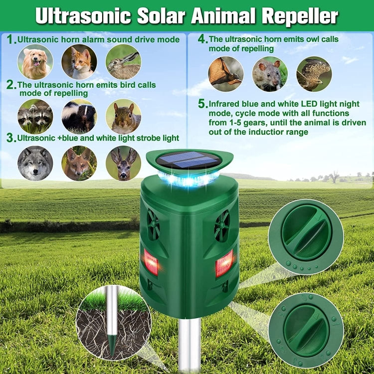 SK698 Solar Powered Animal Repeller 360 Degree Strobe Light Bird Repeller Ultrasonic Rat Repeller(Green) - Outdoor Insect Repellent by PMC TechLife | Online Shopping South Africa | PMC TechLife | Buy Now Pay Later Mobicred