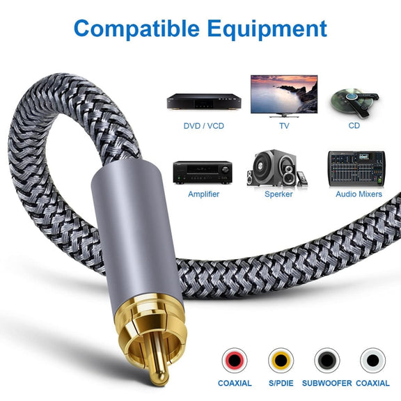 15m Pure Copper RCA Coaxial HIFI Digital Audio Cable SPDIF Subwoofer Speaker Cable(Silver Gray)