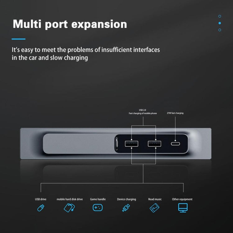 For Tesla Model 3/Y Car T09 Center Console 27W 3-in-1 USB Hub Docking Station(Gray Black) - DIY Modified Charger by PMC TechLife | Online Shopping South Africa | PMC TechLife | Buy Now Pay Later Mobicred