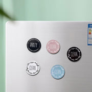 Dishwasher Round Magnet Clean Dirty Sign Double-Sided Dishwasher Magnet Cover(Black Pink)