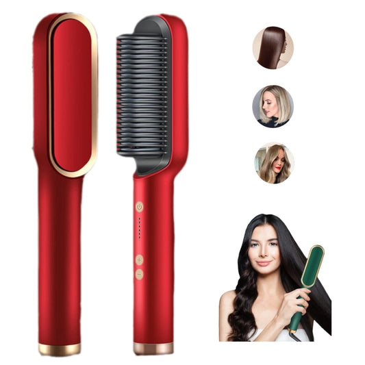 2 In 1 Hair Straightener Brush And Curler Negative Ion Hair Straightener Styling Comb(Red) - free shipping - PMC Jewellery - Order now!