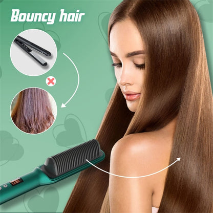 2 In 1 Hair Straightener Brush And Curler Negative Ion Hair Straightener Styling Comb(Red) - free shipping - PMC Jewellery - Order now!