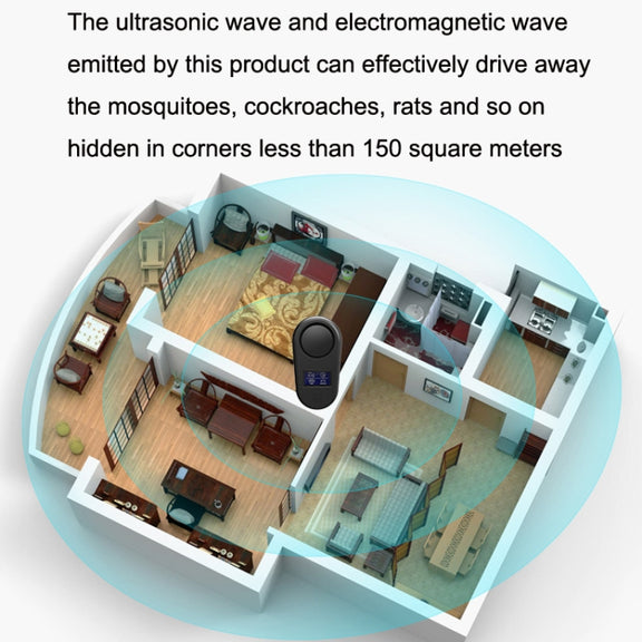 High Power Display Ultrasonic Mouse Repellent Mosquito Repellent Home Intelligent Insect Repellent EU Plug(Black)