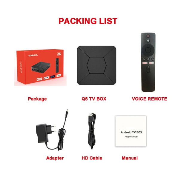 Q5 TV Set-Top Box 2G+8G Dual WiFi+Bluetooth Voice Remote HD Player(US Plug)