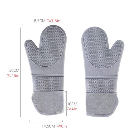 ZYA-426 Longer And Thicker Insulated Gloves Silicone Kitchen Baking Gloves(Black)