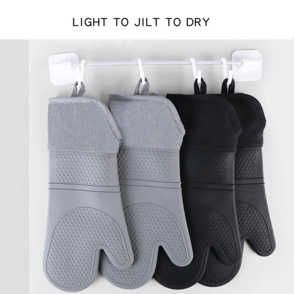 ZYA-426 Longer And Thicker Insulated Gloves Silicone Kitchen Baking Gloves(Black)
