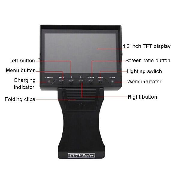 JSK-4300B 4.3 inch Handheld 12V Output Network Cable Monitoring Tester(With US Plug Power Adapter)