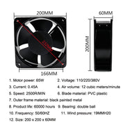 FP20060 220V 20cm Chassis Cabinet Metal Case Low Noise Cooling Fan