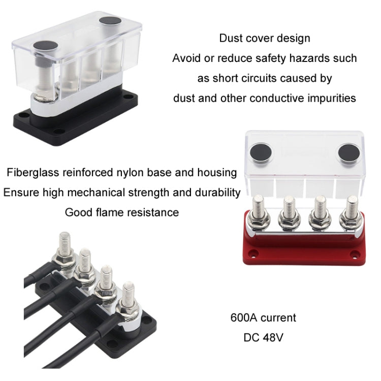 600A 48V RV&Ship Modification 4-way Large Electric DC Busbar(AOA4713C-M10) - Marine Accessories & Parts by PMC TechLife | Online Shopping South Africa | PMC TechLife | Buy Now Pay Later Mobicred