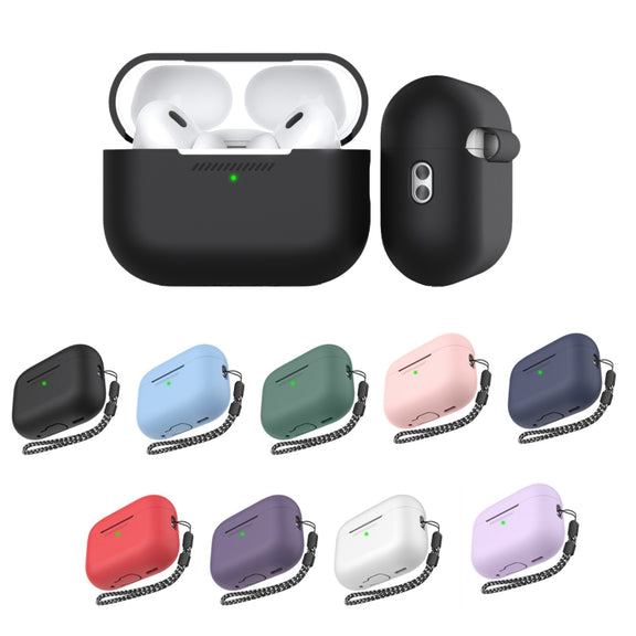 For AirPods Pro 2 AhaStyle PT187 Silicone One-Piece Protective Case With Lanyard Case(Midnight Blue)