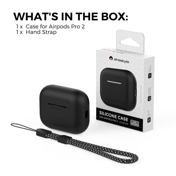 For AirPods Pro 2 AhaStyle PT187 Silicone One-Piece Protective Case With Lanyard Case(Midnight Blue)