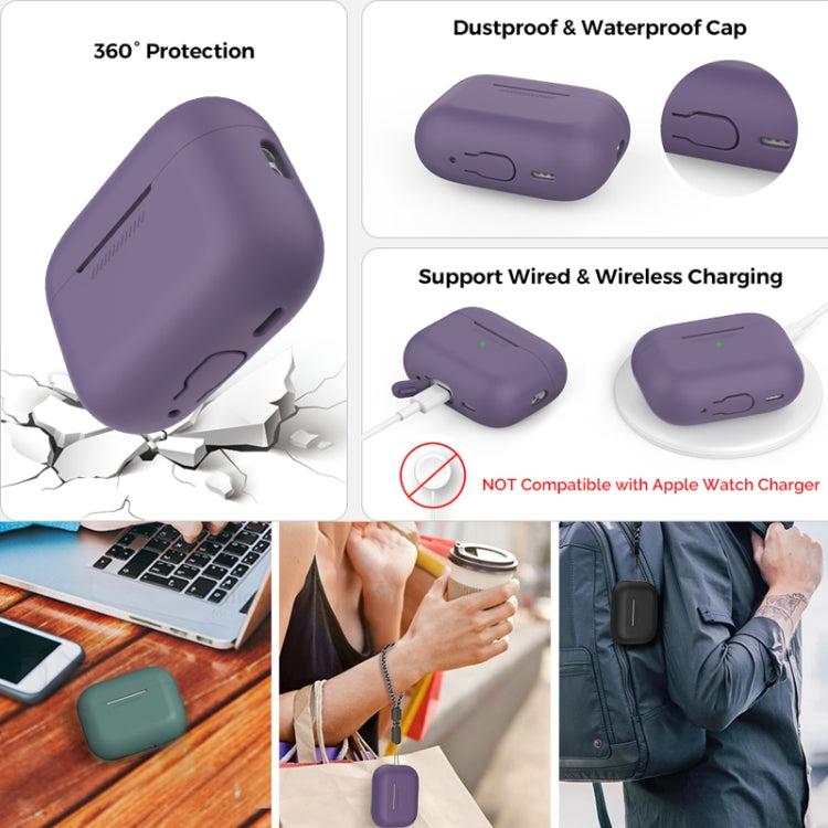 For AirPods Pro 2 AhaStyle PT187 Silicone One-Piece Protective Case With Lanyard Case(Dark Purple)