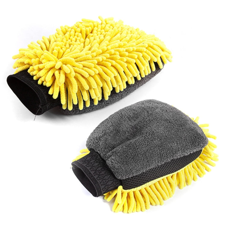 2pcs Car Chenille Coral Fleece Car Wash Double Sided Thick Gloves(Yellow) - Car washing supplies by PMC TechLife | Online Shopping South Africa | PMC TechLife | Buy Now Pay Later Mobicred
