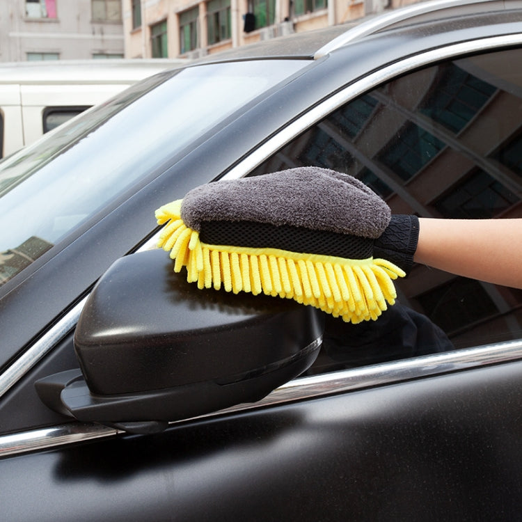 2pcs Car Chenille Coral Fleece Car Wash Double Sided Thick Gloves(Yellow)