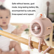 Baby Stroller Fan Home Mute Outdoor Cooling Portable Rabbit Octopus Fan Without Shake Head (White)