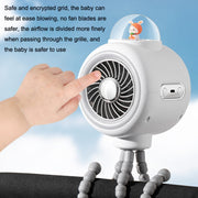 Baby Stroller Fan Home Mute Outdoor Cooling Portable Rabbit Octopus Fan With Shake Head (White)