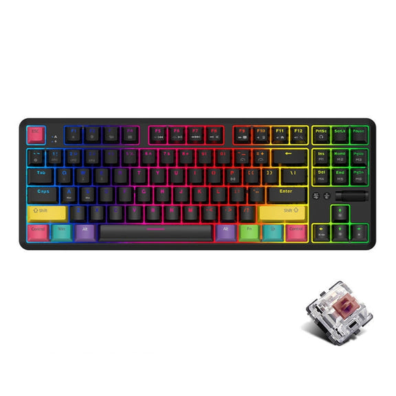 Ajazz K870T 87-Key Hot Swap Bluetooth/Wired Dual Mode RGB Backlight Office Game Mechanical Keyboard Tea Shaft (Black)