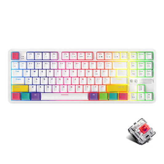 Ajazz K870T 87-Key Hot Swap Bluetooth/Wired Dual Mode RGB Backlight Office Game Mechanical Keyboard Red Shaft (White) - free shipping - PMC Jewellery - Order now!