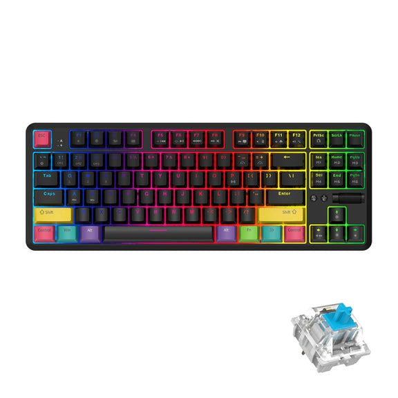 Ajazz K870T 87-Key Hot Swap Bluetooth/Wired Dual Mode RGB Backlight Office Game Mechanical Keyboard Green Shaft (Black)