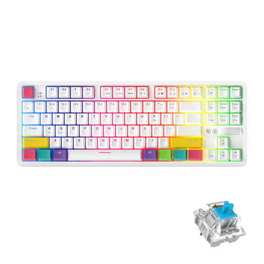 Ajazz K870T 87-Key Hot Swap Bluetooth/Wired Dual Mode RGB Backlight Office Game Mechanical Keyboard Green Shaft (White) - free shipping - PMC Jewellery - Order now!