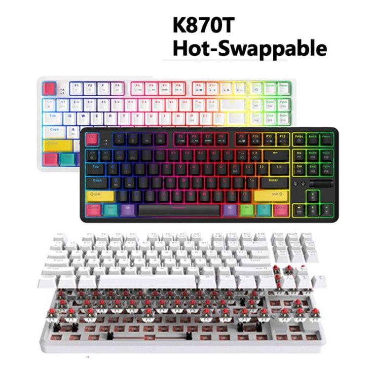 Ajazz K870T 87-Key Hot Swap Bluetooth/Wired Dual Mode RGB Backlight Office Game Mechanical Keyboard Green Shaft (White)