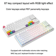 Ajazz K870T 87-Key Hot Swap Bluetooth/Wired Dual Mode RGB Backlight Office Game Mechanical Keyboard Green Shaft (White)