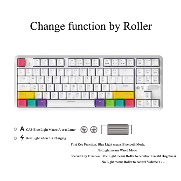 Ajazz K870T 87-Key Hot Swap Bluetooth/Wired Dual Mode RGB Backlight Office Game Mechanical Keyboard Green Shaft (White)